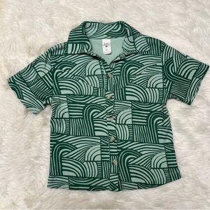 Kate Quinn Green Patterned Button Down Shirt 2T Summer Beach Waves 70s